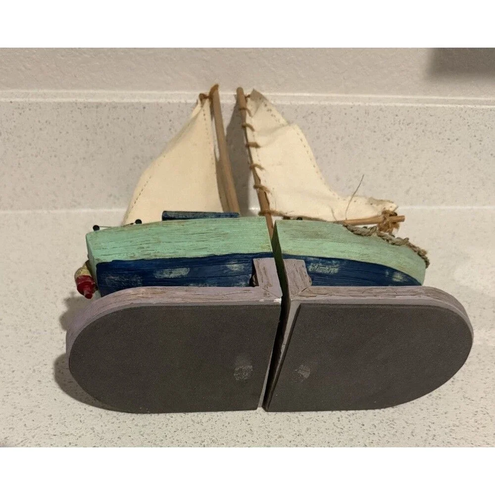 Vintage Sailboat Bookends Docked with Birds